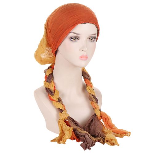 Femmes Bandeau Écharpe Tressé Coloré Plissé Doux Respirant Décoratif Anti-Dérapant Chaud Bandeau Chapeau Bandeau-Orange
