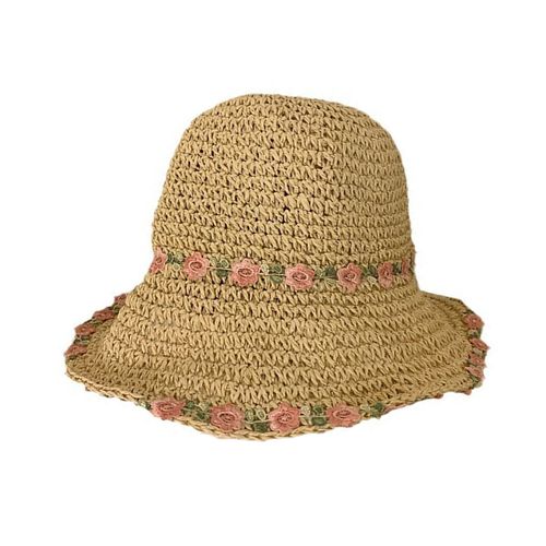 Chapeau De Paille Pour Femmes, Décor De Fausses Fleurs, Protection Solaire Anti-Uv, Bonne Respirabilité, Casquette De Plage Décorative, Chapeau De Voyage En Plein Air Pour Dames-Beige