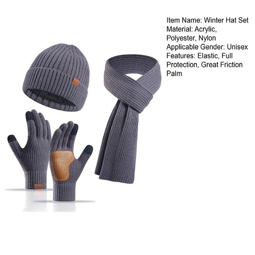 3 Pièces/Ensemble Unisexe Hiver Bonnet Écharpe Gants Ensemble Épais Tricoté Bonnet Chaud Gants De Paume À Grande Friction Élastique Protection Des Oreilles Coupe-Vent Hiver Extérieur Cyclisme Dôme Cou Chaîne Ensemble-Gris Foncé