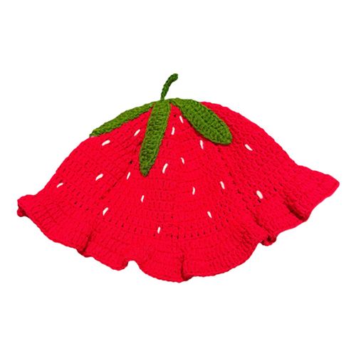 Chapeau De Pêcheur En Forme De Fraise, Fil Tricoté Au Crochet, Chapeau Seau Pour Filles Douces, Accessoire Photo, Couvre-Chef Automne Hiver, Garde Au Chaud, Chapeau De Protection Solaire