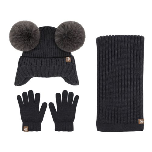 3 Pièces/Ensemble Enfants Chapeau D'hiver Écharpe Gants Ensemble Épais Tricoté Oreille Protection Cap Gants Extensible Coupe-Vent Hiver Cyclisme En Plein Air Dôme Bonnet Cou Wrap Ensemble-Gris Foncé