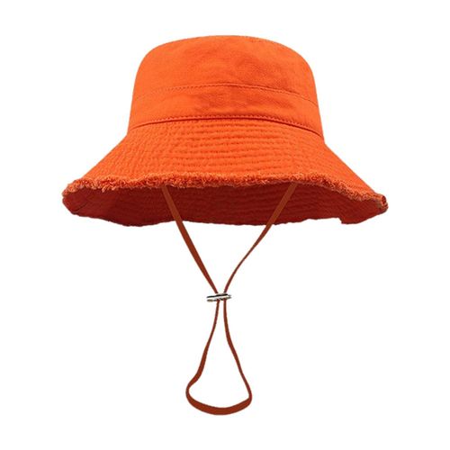Chapeau De Pêcheur Avec Larges Bavures, Protection Solaire, Cordons Réglables, Chapeau De Bassin De Couleur Unie, Chapeau De Protection Solaire Pour Femmes-Orange