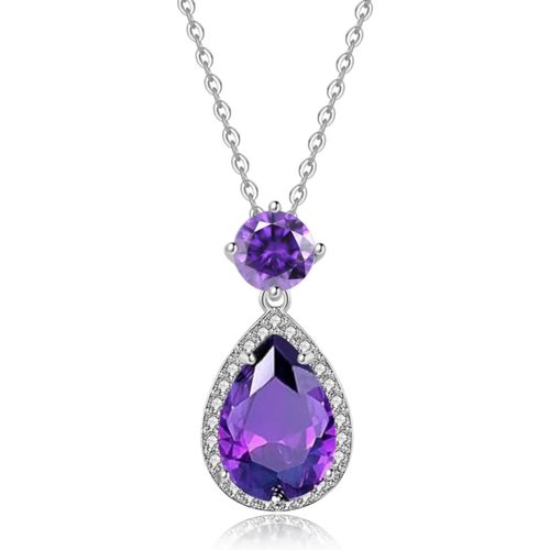 Zircon Diamant Gemme Pendentif Collier Placage 18k Or Larme Ovale Poire Cristal Rubis Émeraude Saphir Améthyste Argent Bijoux Set Cadeau Pour Mère Femme Petite Amie Fille