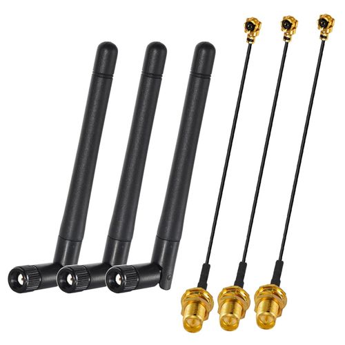3 Pièces 2.4G/5G Double Bande WiFi RP-SMA Antenne, Antenne WiFi Bi-Bande pour Carte WiFi/Routeur Réseau sans Fil/Booster WiFi + 3 Pièces U.FL/IPEX vers RP SMA Femelle Pigtail Câble