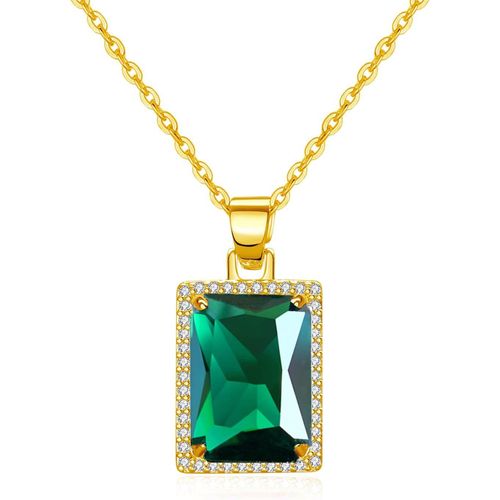 Collier Pendentif En Pierres Précieuses Rectangulaires | Colliers Avec Pierre De Naissance Émeraude Et Cristal Rubis | Chaîne Plaquée Or Platine 18 Carats | Cadeau De Bijoux Pour La Mère Épouse