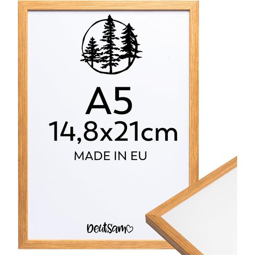 1 cadre photo A5 14,8 x 21 cm en bois MDF chêne, cadre pour posters, documents, photo, verre plastique incassable, cadre pour photos, images et affiches (chêne, A5-14,8 x 21 cm)