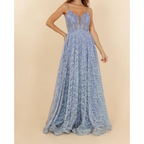 Robe De Soirée Bleu Pailleté Cérémonie Cocktail Mariage Taille 38 M