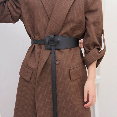 Style Coréen Simple Femmes Faux Cuir Ceinture Forme Irrégulière Noeud Réglable Longue Ceinture Costume Manteau Corset Ceinture Accessoires De Mode-Noir
