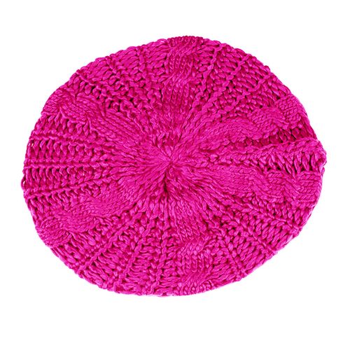 Béret Chapeau Haute Élasticité, Confortable À Porter, Pratique Pour Femmes, Couleur Unie, Tricot, Chapeau Pour L'extérieur-Rose-Rouge