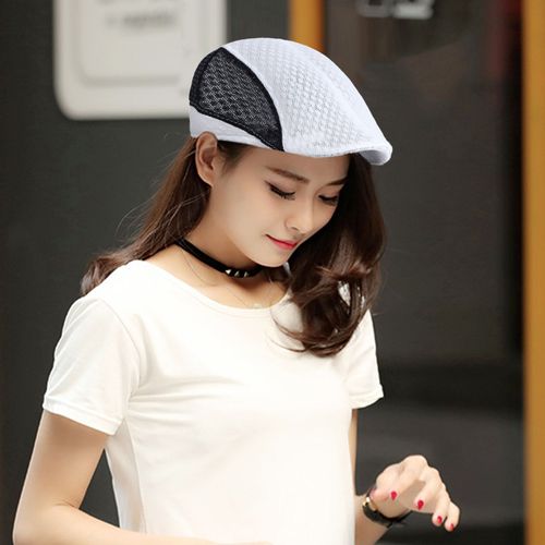 Chapeau Avancé Ajouré Pour Hommes, Couleur Contrastée, Fin, Respirant, Doux, Protection Solaire, Lavable, Béret Pour Hommes, Casquette D'été, Couvre-Chef-Blanc