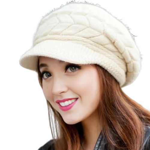 Chapeau D'hiver En Peluche Épaisse Pour Femmes, Tricoté À Bord Court, Rétention De Chaleur, Couvre-Chef Coupe-Vent, Couleur Unie, Bonnet D'extérieur Pour Les Déplacements-Beige