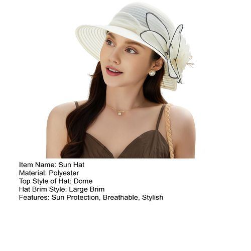 Chapeaux De Soleil En Organza Kentucky Pour Femmes, Chapeau De Mariée À Large Bord, Église De Fleurs, Chapeau De Derby De Plage Pour Fête De Thé Et Mariage-Beige