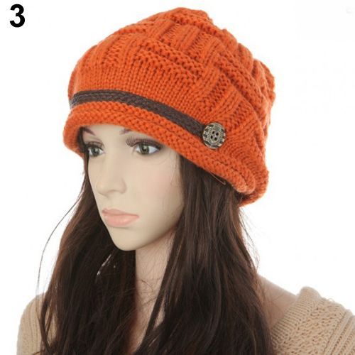 Mode Femme Tressé Automne Hiver Chaud Baggy Beanie Tricot Crochet Ski Chapeau Casquette-Orange