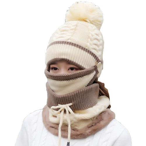 Écharpe Couvre-Bouche, Chapeau, Couverture Complète Du Visage, Confortable À Porter, Écharpe En Fil De Coton, Ensemble Chauffant Pour Le Visage Pour Hommes-Beige