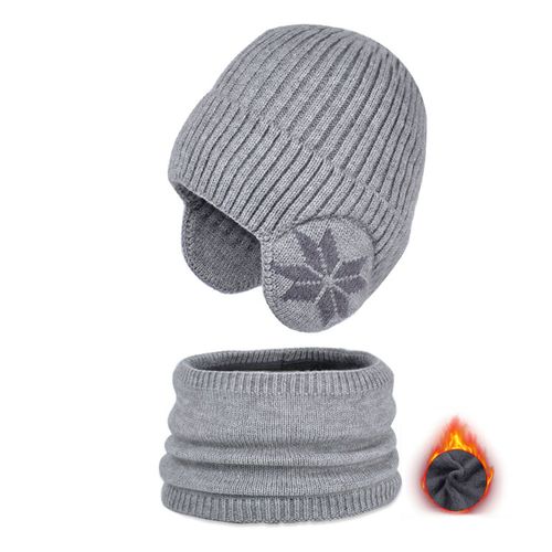 Ensemble De Chapeau Et Écharpe Pour Enfants, Imprimé, Épais, Élastique, Chaud, Antidérapant, Dôme Doux, Coupe-Vent, Capuchon De Protection Du Cou, Ensemble De Chaîne Du Cou, Hiver-Gris Clair