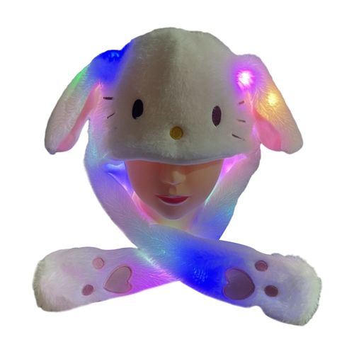 Chapeau D'hiver Pour Femmes, Décoration D'oreilles Longues, Lumière Led Colorée, Peluche Épaisse Et Douce, Rétention De Chaleur Chaude, Casquette De Couleur Assortie, Jouet Amusant, Casquette De Spectacle De Fête-H
