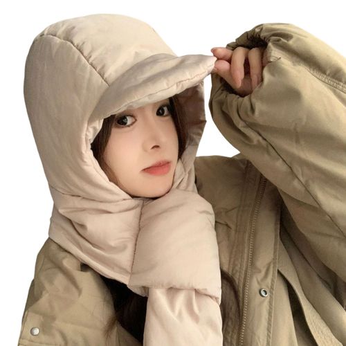 Chapeau Et Écharpe Intégrés Pour Femmes, Épais, Chaud, Rembourré, Coupe-Vent, Haute Élasticité, Protection Complète, Voyage En Plein Air, Par Temps Froid, Hiver-Beige