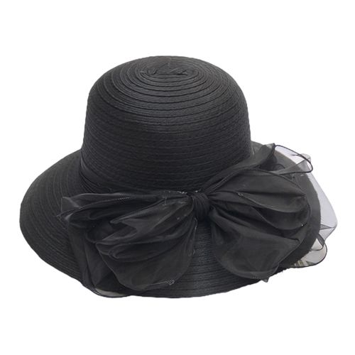 Casquette D'église Pour Femmes, Chapeau À N?ud Papillon Pliable D'été À Large Bord Pour Fête-Noir