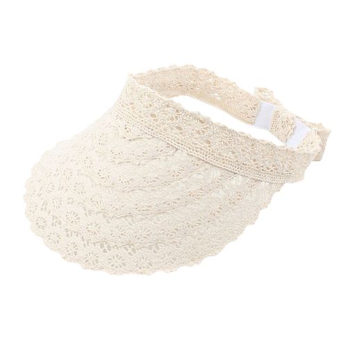 Chapeau En Dentelle De Couleur Unie Pour Femmes, Chapeau De Soleil D'été Réglable À Grand Bord, Vêtements Auditifs-Beige