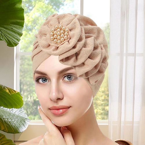 Chapeau Turban De Couleur Unie Pour Femmes, Chapeau Décoratif Confortable, Enveloppement De Tête Pour Dames Et Filles-Beige