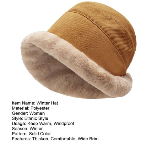 Chapeau D'hiver Couleur Unie À Large Bord, Casquette Douce Décontractée Épaissie Garde Au Chaud, Chapeau Seau En Peluche, Casquette De Pot, Accessoires De Rue Pour Femmes-Orange
