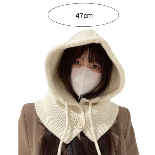 Ensemble Chapeau Et Écharpe Pour Femmes, Cagoule Avec Cordon De Serrage, Écharpe À Capuche Chaude Et Ample, Pull Tricoté, Accessoires De Costume, Hiver-Blanc
