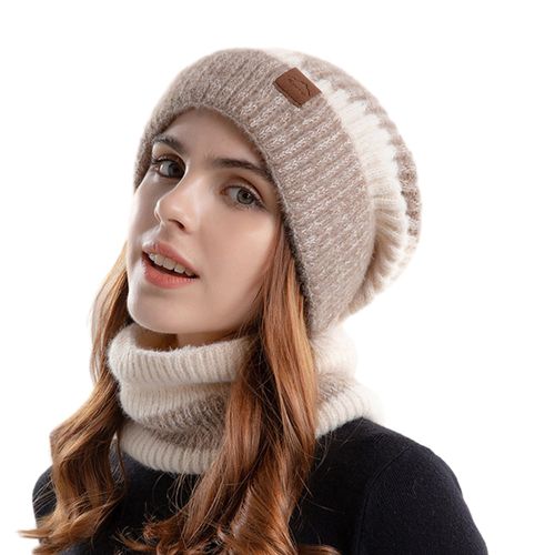 Femmes Automne Hiver Chapeau Écharpe Ensemble Coupe-Vent Prévention Du Froid Doux Épais Polaire Doublé Écharpe Bonnet Chapeau-Beige