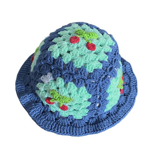 Chapeau En Laine De Dessin Animé, Chapeau En Tricot Avec Appliques De Cerises, Couleur Bonbon, Couvre-Chef Pour Enfants, Chapeau Seau, Photographie Pour Enfants, Chapeau Au Crochet, Fêtes D'anniversaire, Casquette D'extérieur-Bleu