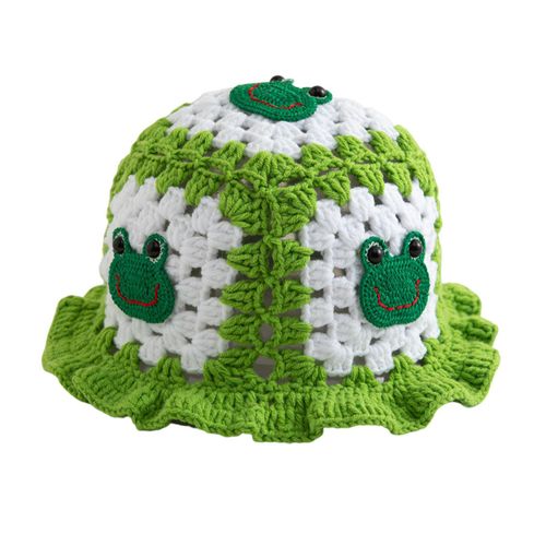 Chapeau En Laine De Dessin Animé, Chapeau En Tricot Avec Appliques De Champignons Cerises, Couleur Bonbon, Couvre-Chef Pour Enfants, Chapeau Seau, Photographie Pour Enfants, Chapeau Au Crochet, Fêtes D'anniversaire, Casquette D'extérieur-Grenouille
