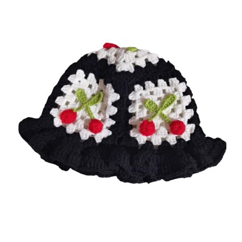 Chapeau En Laine De Dessin Animé, Chapeau En Tricot Avec Appliques De Cerises, Couleur Bonbon, Couvre-Chef Pour Enfants, Chapeau Seau, Photographie Pour Enfants, Chapeau Au Crochet, Fêtes D'anniversaire, Casquette D'extérieur-Blanc