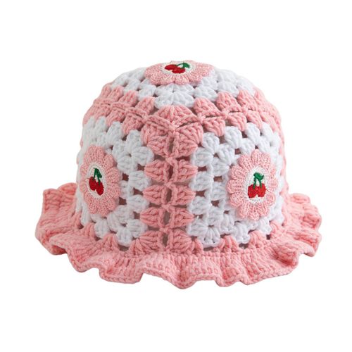 Chapeau En Laine De Dessin Animé, Chapeau En Tricot Avec Appliques De Champignons Cerises, Couleur Bonbon, Couvre-Chef Pour Enfants, Chapeau Seau, Photographie Pour Enfants, Chapeau Au Crochet, Fêtes D'anniversaire, Casquette D'extérieur-Cerise 1