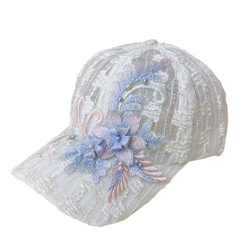 Chapeau De Baseball En Dentelle Brodée, Design Floral, Chapeau De Sport À Bord Étendu, Décor En Fausses Perles, Casquette De Baseball Réglable-Beige