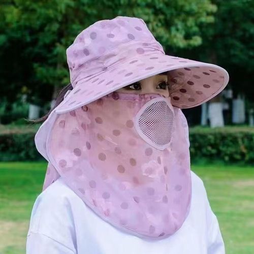 Chapeau De Soleil D'été Avec Large Bord Imprimé À Pois, Trous Respirants, Protection Du Cou, Chapeau De Cyclisme Pour Voyage En Plein Air-Violet