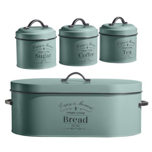 Boîte à pain et boîte à conserve 4 pièces Vert sauge Herzberg HG04425