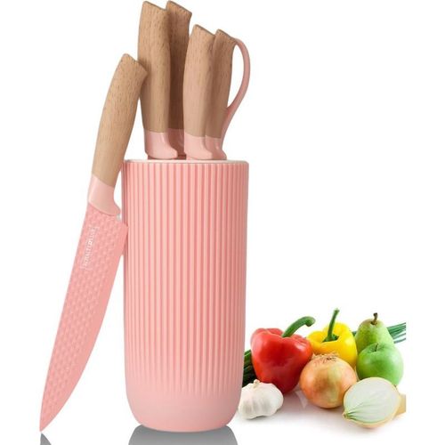 Ensemble De Couteaux 5 Pièces Avec Ciseaux Et Support Rose Royalty Line Rldc07p