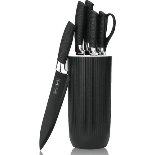 Ensemble De Couteaux 5 Pièces Avec Ciseaux Et Support Noir Royalty Line Rlnc07b