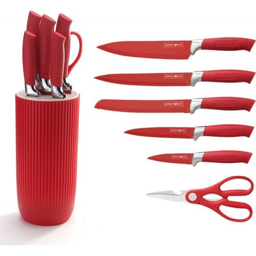 Ensemble De Couteaux 5 Pièces Avec Ciseaux Et Support Rouge Royalty Line Rlnc07r