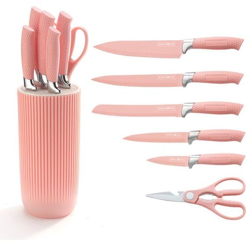 Ensemble De Couteaux 5 Pièces Avec Ciseaux Et Support Rose Royalty Line Rlnc07p