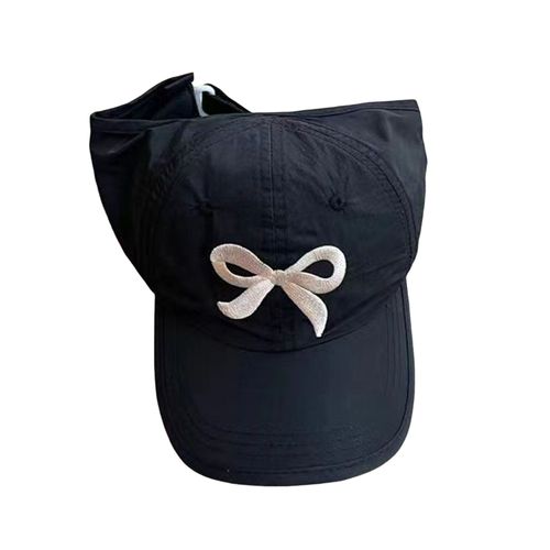 Chapeau De Baseball Pour Enfants Avec N?ud Brodé, Pare-Soleil Anti-Uv À Long Bord, Trou De Queue De Cheval, Casquette Antidérapante Pour Filles, Randonnée En Plein Air, Sorties À L'école-Noir