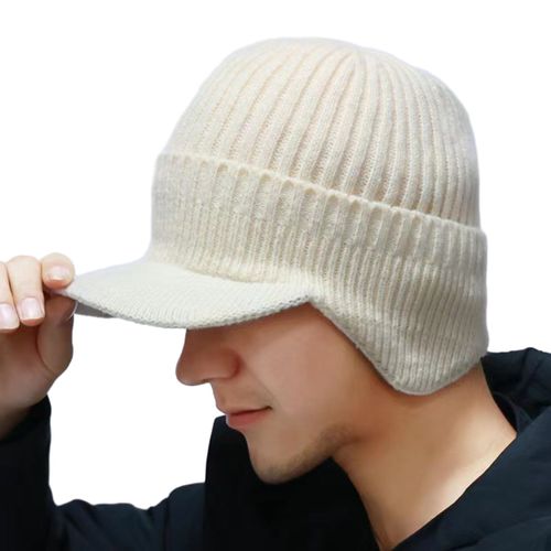 Chapeau À Visière Tricoté Pour Hommes, Avec Cache-Oreilles, Coupe-Vent, Chaud, À Rabat, Pour Cyclisme En Plein Air, Baseball, Chapeau De Journal Tricoté Avec Visière-Beige
