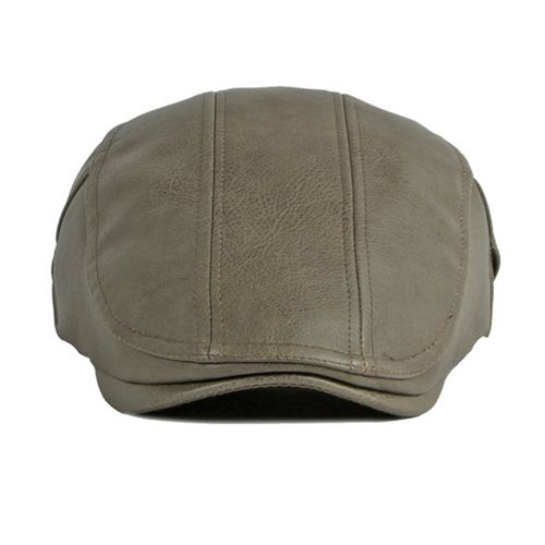 Chapeau Avancé En Faux Cuir Pour Hommes, Style Rétro Britannique, Couleur Unie, Couture Ferme, Coupe-Vent, Épais Et Chaud, Béret Newsboy-Vert Armée