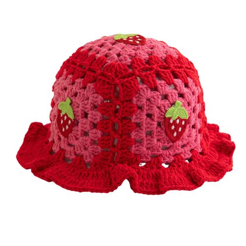 Chapeau En Laine De Dessin Animé, Chapeau En Tricot Avec Appliques De Champignons Cerises, Couleur Bonbon, Couvre-Chef Pour Enfants, Chapeau Seau, Photographie Pour Enfants, Chapeau Au Crochet, Fêtes D'anniversaire, Casquette D'extérieur-Fraise