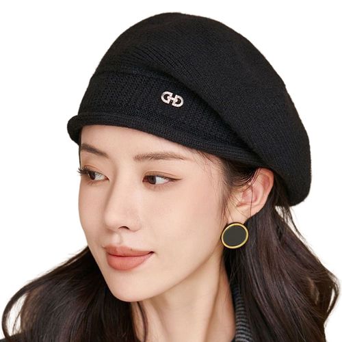 Dames Hiver Pile Chapeau Baggy Tricoté Couleur Unie Élastique Style Rétro Femmes Casquette Antidérapant Béret Chaud Pour Les Activités De Plein Air À Porter Quotidiennement-Noir