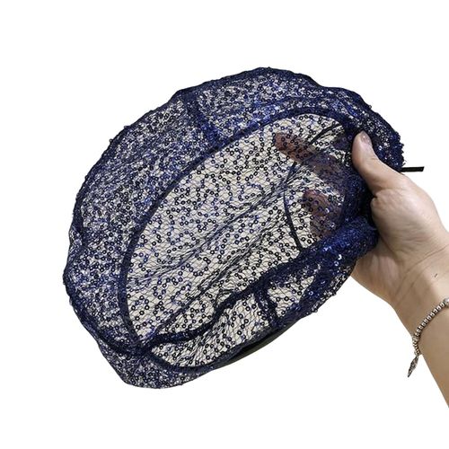 Chapeau En Dentelle Pour Femmes, Décor À Paillettes, Ajouré, Béret De Couleur Unie, Tour De Tête Réglable, Couvre-Chef Fin Pour Fête De Bal, Cosplay-Bleu
