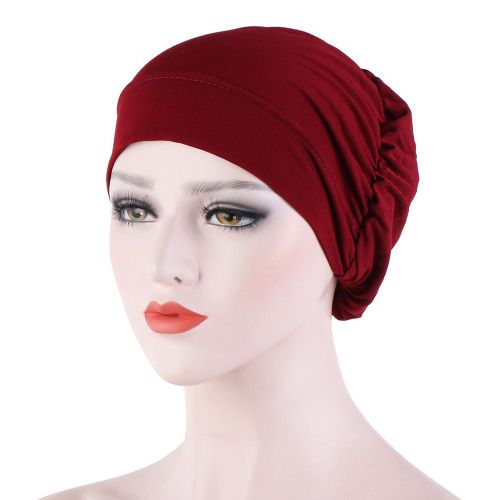 Femmes Petite Couleur Unie Doux Noué Nuit Sommeil Bonnet Bonnet Chimio Chapeau Couverture-Vin Rouge