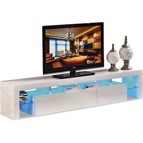 Meuble Tv Led "Tina" - 188 X 34 X 38 Cm - Blanc Laqué