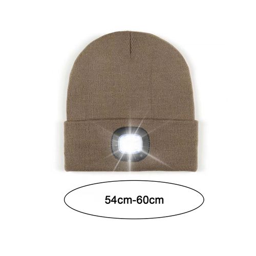 Chapeau Tricoté Pour Femmes, Couleur Unie, Sans Bords, Avec Lumière Led, Chaud, Coupe-Vent, Élastique, Automne Et Hiver-Chameau