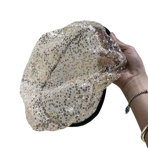 Chapeau En Dentelle Pour Femmes, Décor À Paillettes, Ajouré, Béret De Couleur Unie, Tour De Tête Réglable, Couvre-Chef Fin Pour Fête De Bal, Cosplay-Jaune