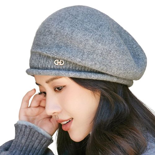 Dames Hiver Pile Chapeau Baggy Tricoté Couleur Unie Élastique Style Rétro Femmes Casquette Antidérapant Béret Chaud Pour Les Activités De Plein Air À Porter Quotidiennement-Gris Clair