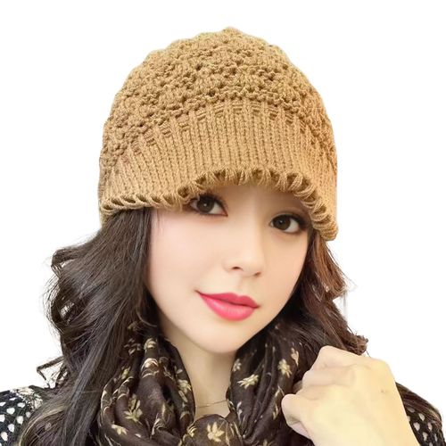 Chapeau D'hiver En Tricot Avec Visière Pour Temps Froid, Casquette De Crâne Chaude Pour Femmes, Casquette De Neige Ample Pour Les Activités De Plein Air Et Un Usage Quotidien-Caramel